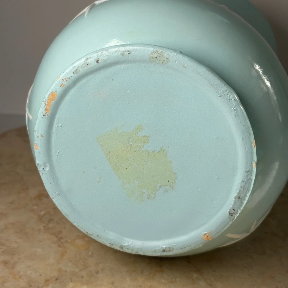 VTG Ceramic Vase 9.5in Blue Mid Century Modern Raised Atomic Starburst Hourglass